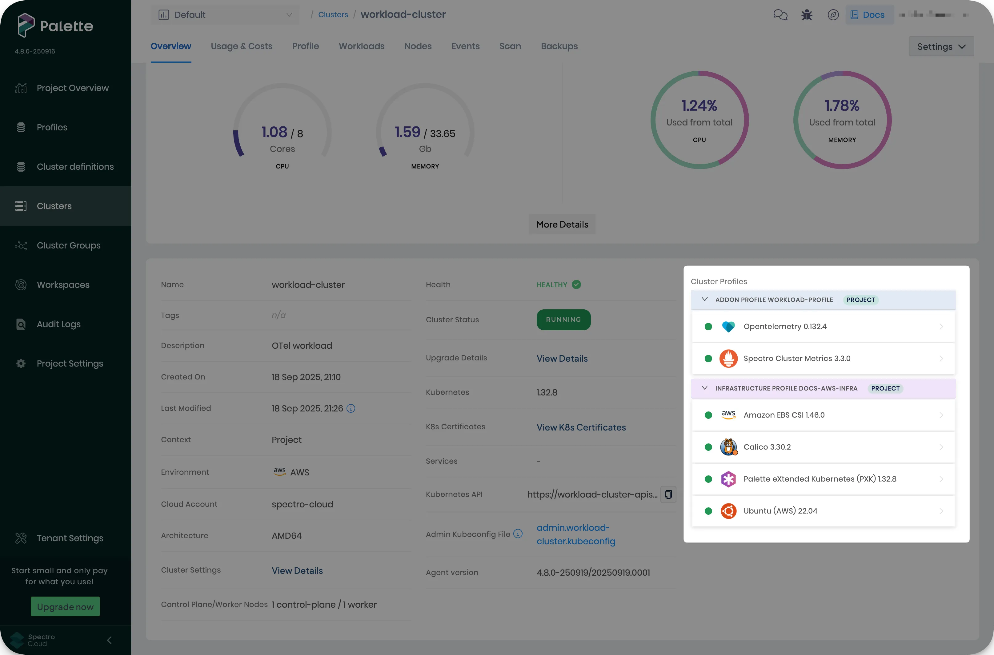 Workload profile deployed